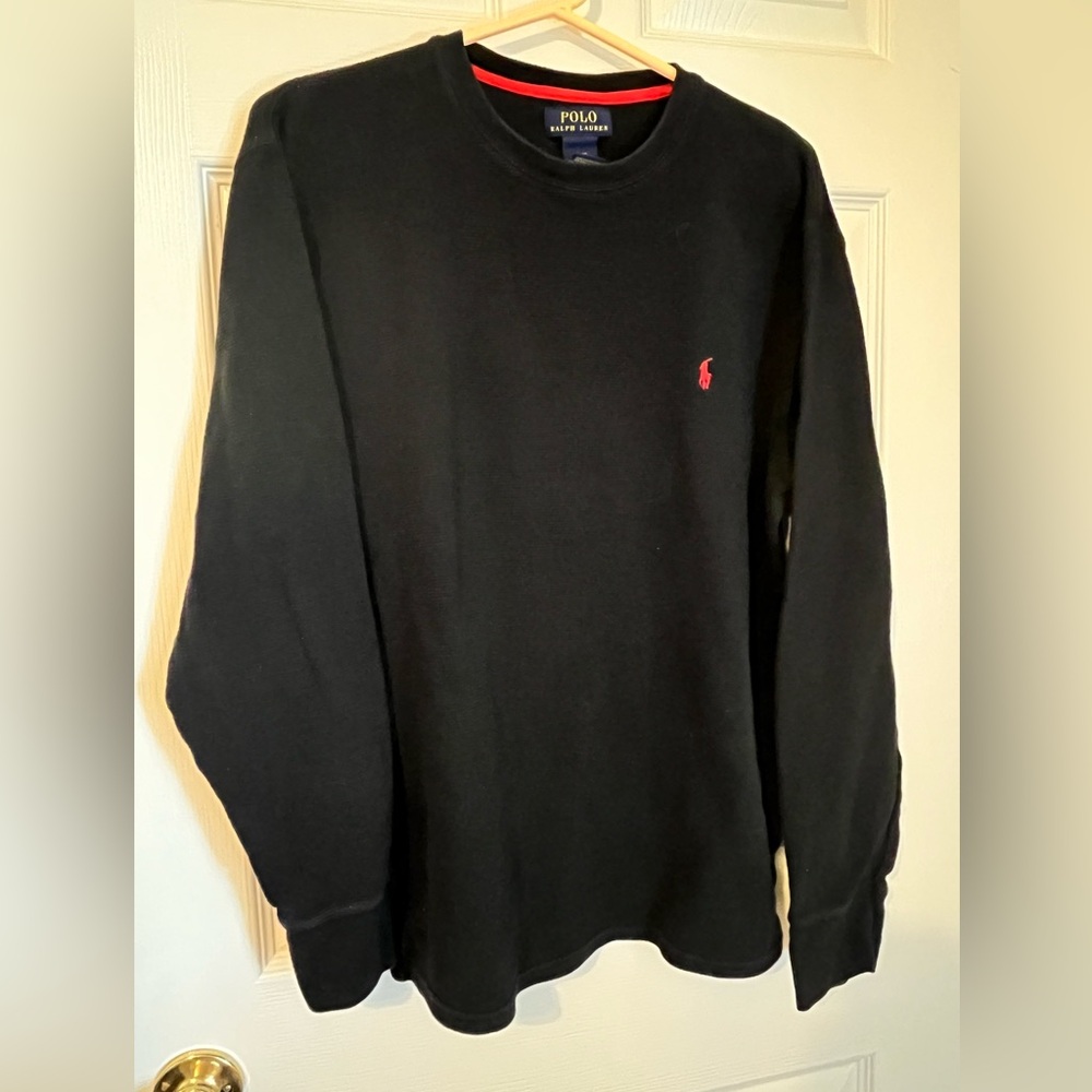 Polo Ralph Lauren Mens Waffle Knit Black Long Sleeve Thermal Shirt